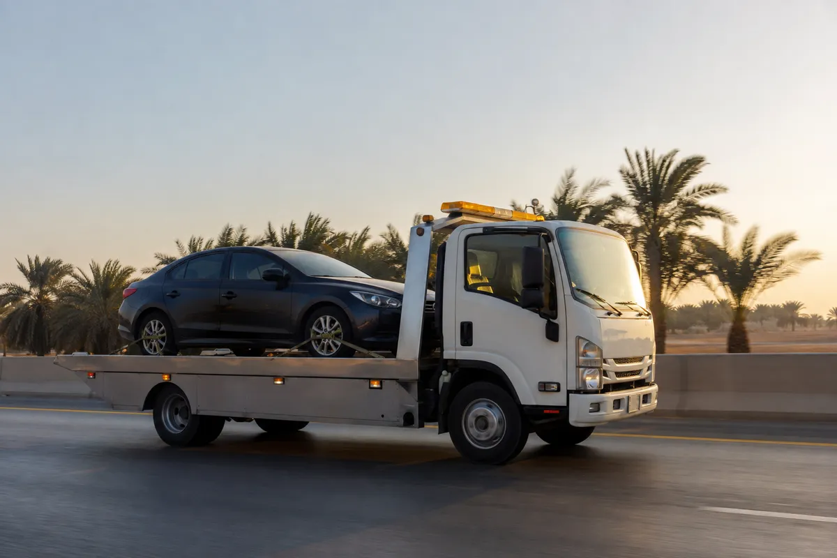Flatbed car transport from Riyadh to Al Ahsa (Hofuf) (الأحساء) on the Riyadh–Dammam Highway then Route 10