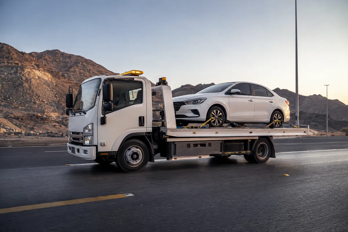 Flatbed car transport from Riyadh to Makkah (مكة المكرمة) on the Makkah Highway (Route 40)