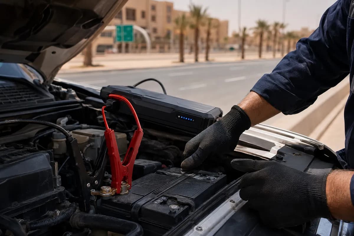 Battery Jump-Start & Replacement in Riyadh (شحن بطارية): 24/7 tow truck, fixed price on WhatsApp